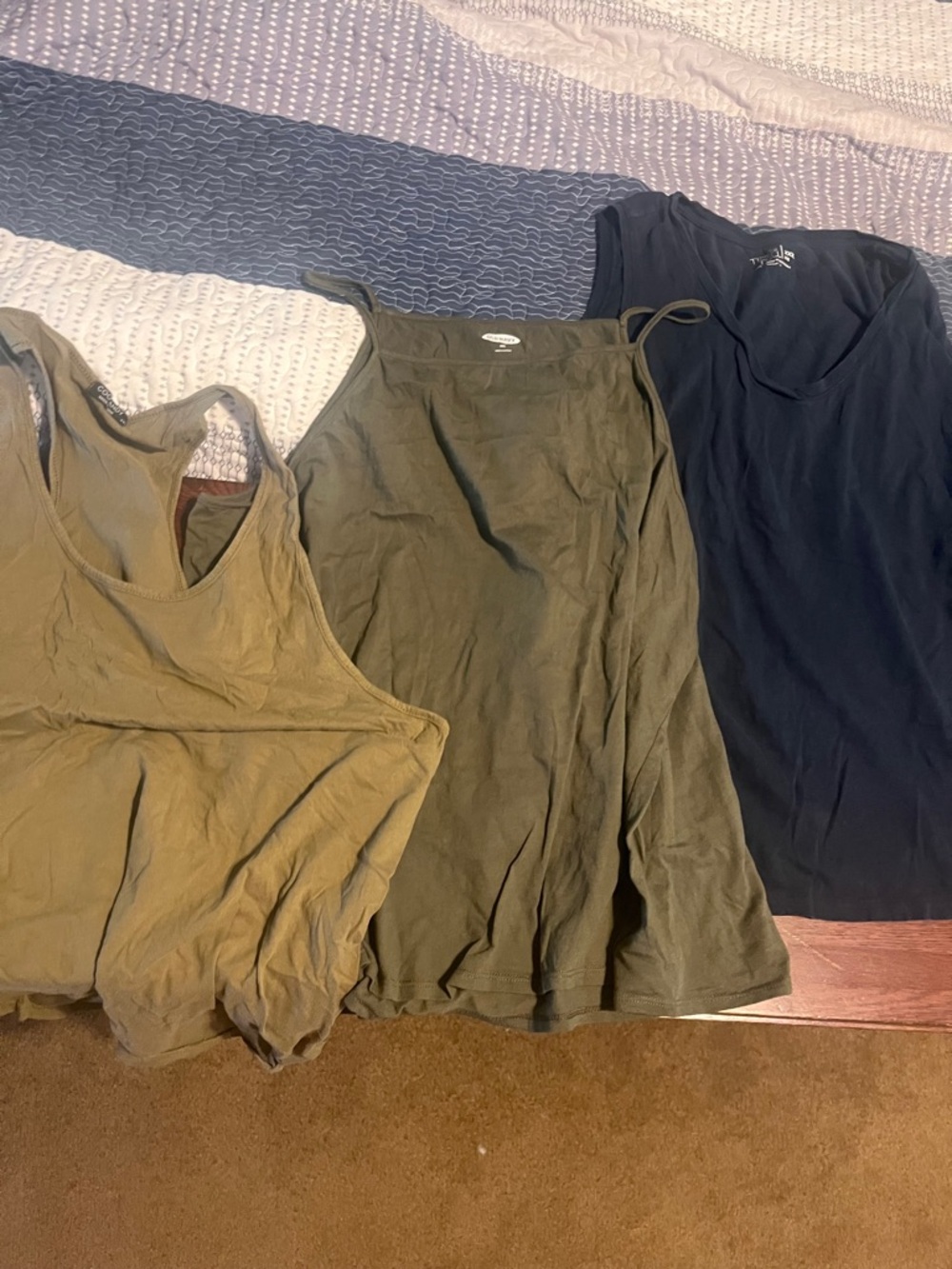 Three Casual Tank Tops - Olive & Navy